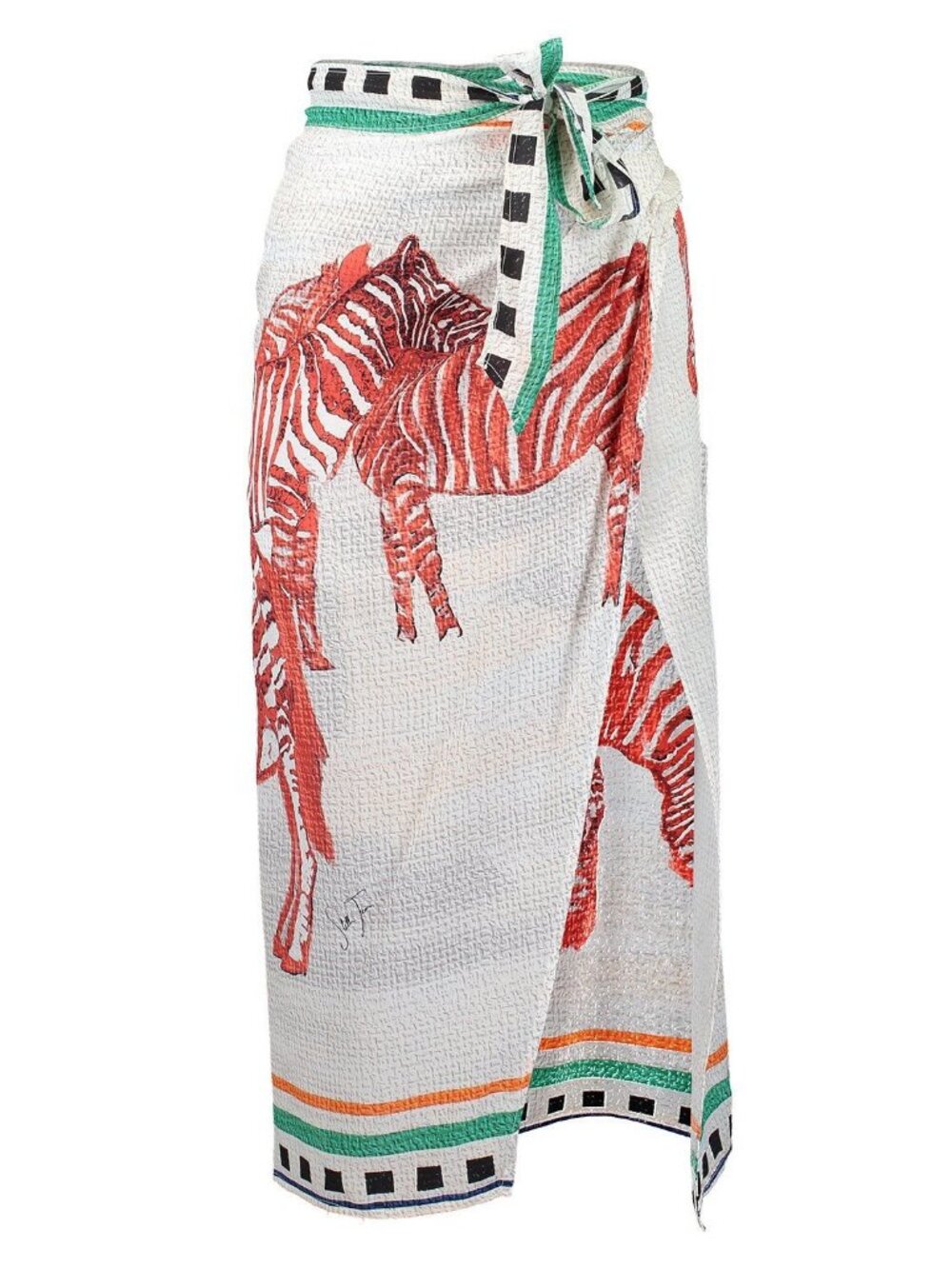 Stella Jean Printed Silk Wrap Pareo Skirt Size 40 New w Defects - -See Pics!